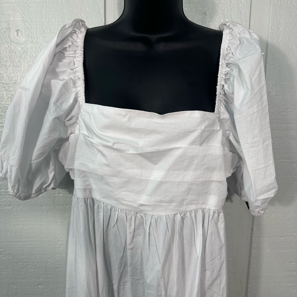 Know One Cares White Empire Cut Poplin Puff Sleeve Midi Dress Size Large NWT - Picture 5 of 14